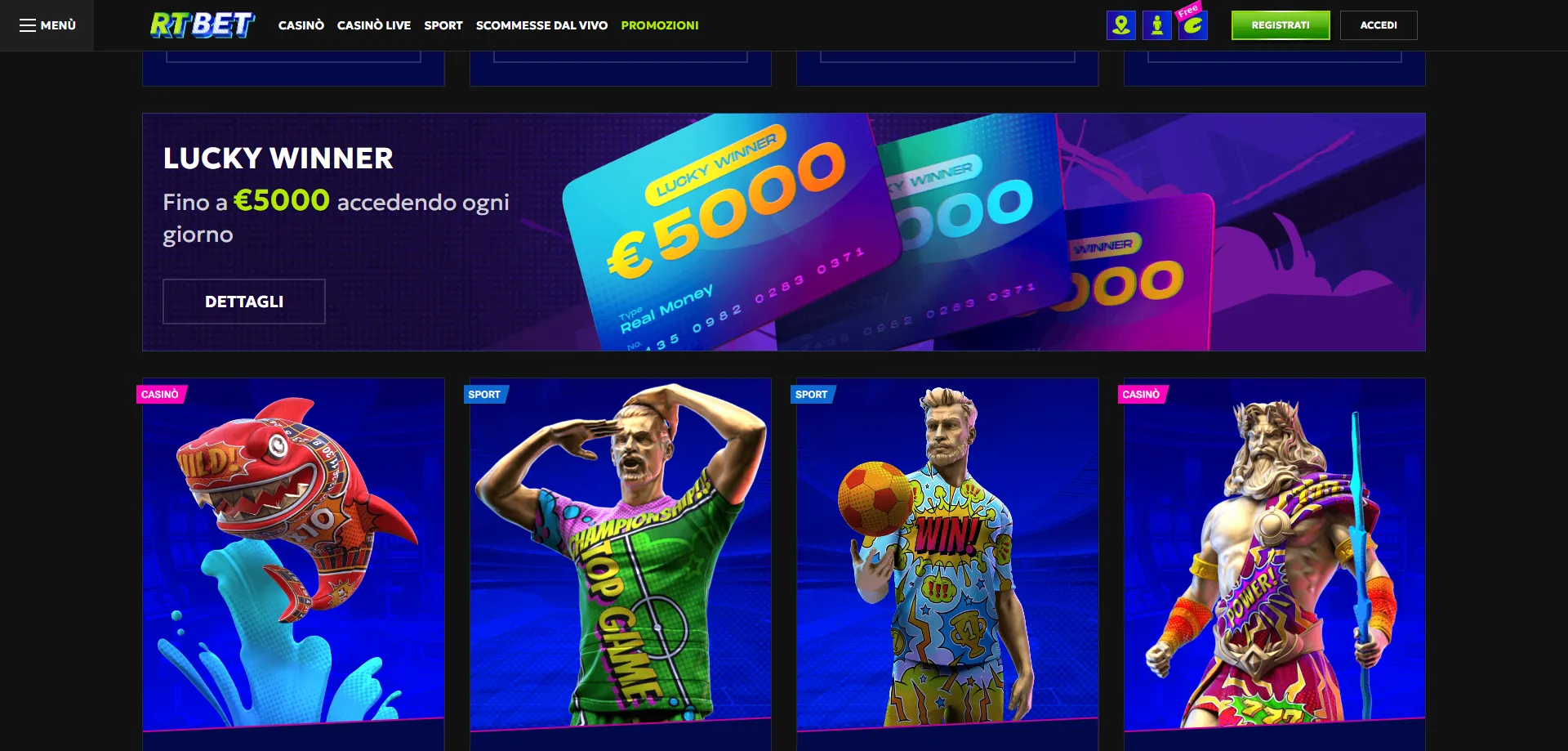 RTbet bonus di benvenuto fino a 500€ e 200 giri gratuiti