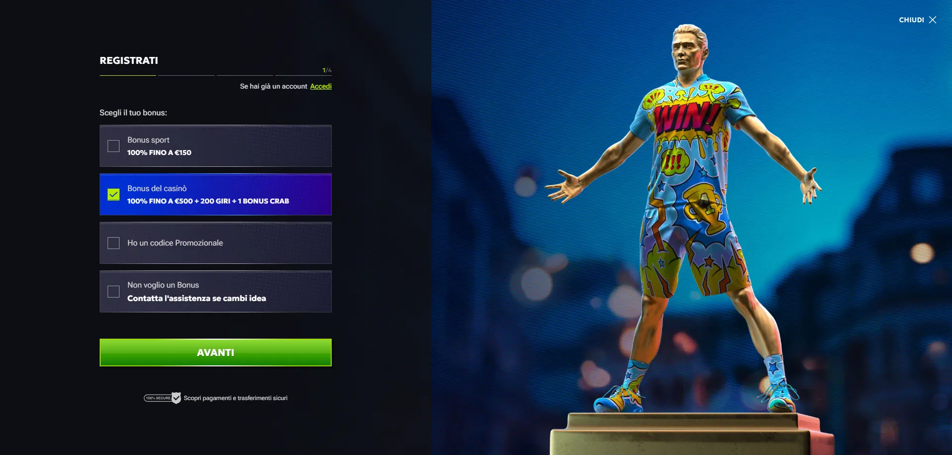 RTbet Casino registrazione account nuovo giocatore italiano